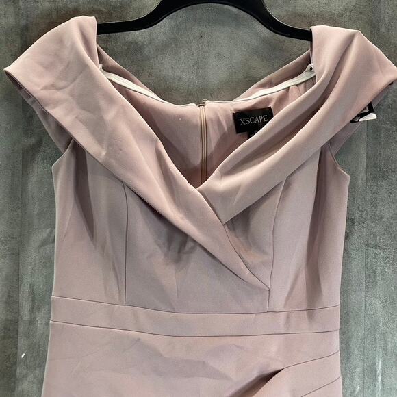 XSCAPE Women's Blush Pink Off-The-Shoulder Sweetheart Neck Ruched Gown SZ 6 - Picture 5 of 14